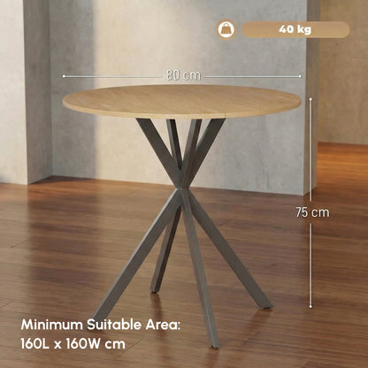 80cm Industrial Round Dining Table - White Oak