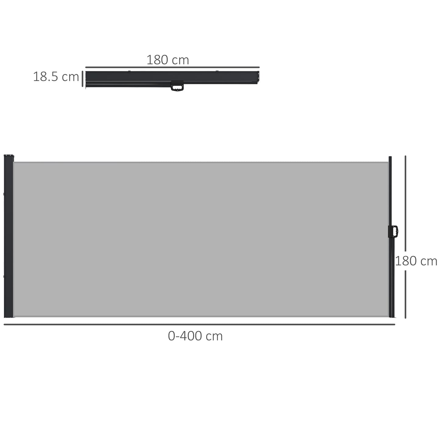 Retractable Side Awning, Outdoor Privacy Screen for Garden, Hot Tub, Balcony, Terrace, Pool, 400 x 180cm, Light Grey