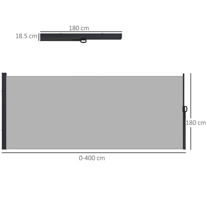 Retractable Side Awning, Outdoor Privacy Screen for Garden, Hot Tub, Balcony, Terrace, Pool, 400 x 180cm, Light Grey