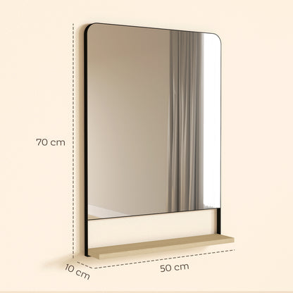 Wall Mirror with Wood Shelf - Black