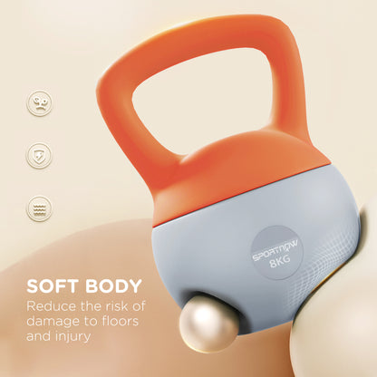 8KG Soft Kettlebell, Kettlebell with Non-Slip Handle for Home Gym, Weight Lifting, Strength Training, Orange/Grey