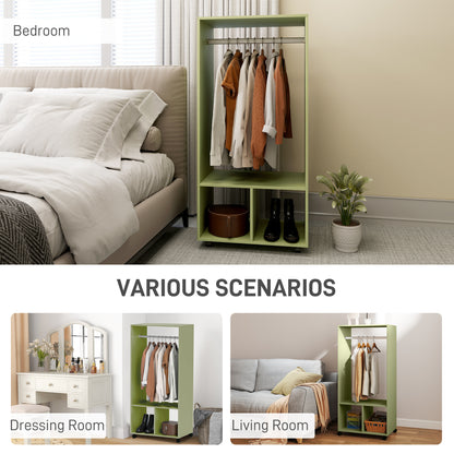 Open Wardrobe on Wheels, Bedroom Wardrobe with Clothes Hanging Rail, 2 Storage Shelves, Mobile Garment Rack for Cloakroom