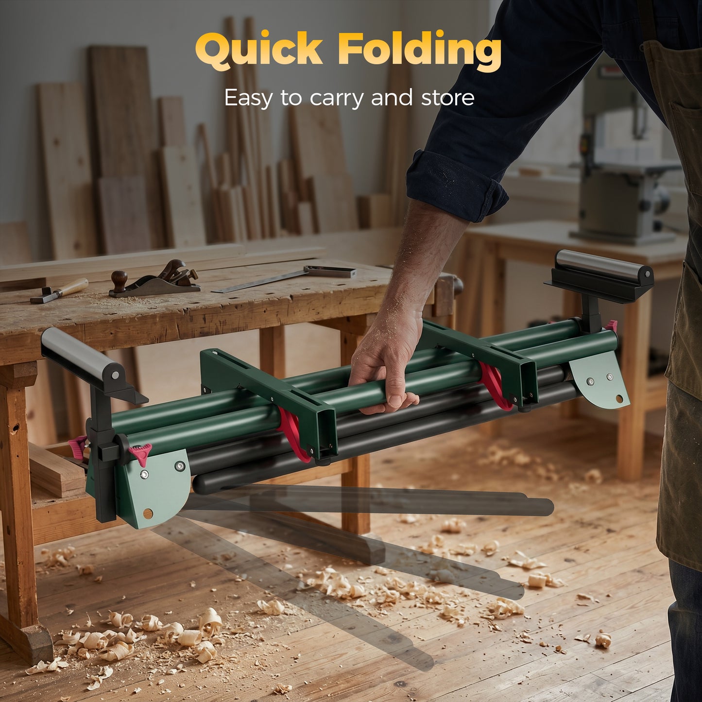 Universal Mitre Saw Stand with Adjustable Rollers and Support Arms, Portable Miter Saw Stand with Folding Legs