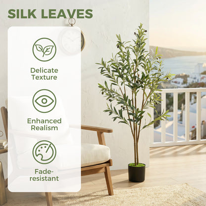 Decorative Artificial Plant, 120 cm Silk Olive Tree with 303 Leaves in Cement Pot, Fake Plant