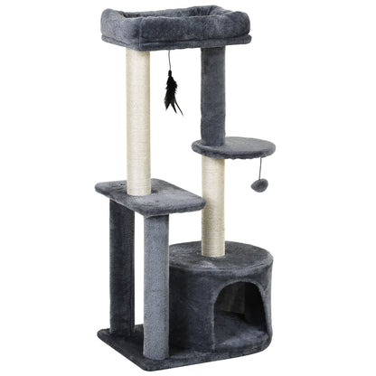 100cm Cat Tree for Indoor Cats, Cat Tower Condo for Kittens with Cat House Sisal Scratching Posts, Hanging Ball Toys