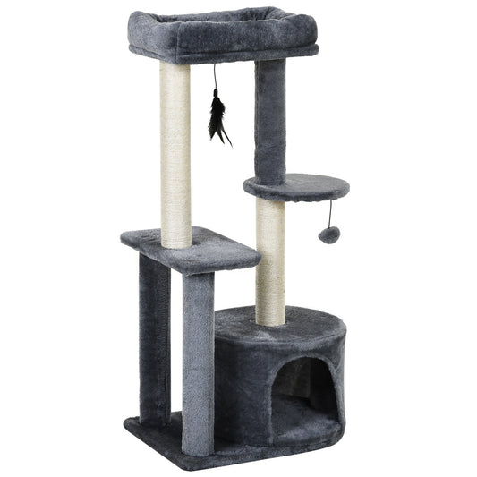 100cm Cat Tree for Indoor Cats, Cat Tower Condo for Kittens with Cat House Sisal Scratching Posts, Hanging Ball Toys