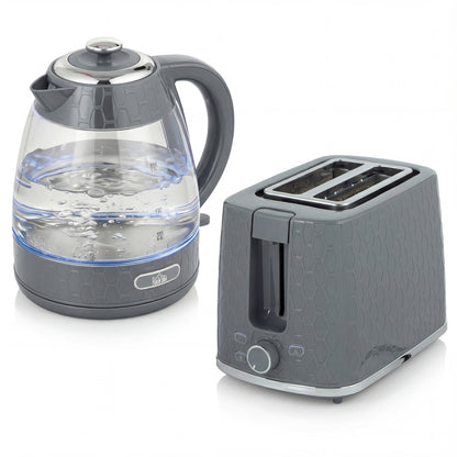 Kettle and Toaster Set, 1.7L 3000W Rapid Kettle with Limescale Filter, 2 Slice Toaster with 7 Browning Controls, Grey