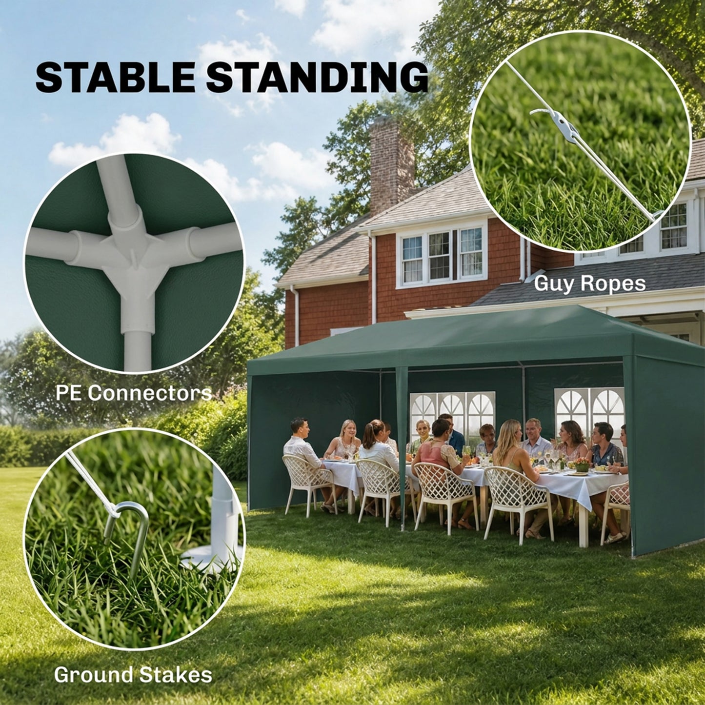 6x3 m Party Tent Gazebo Marquee Outdoor Patio Canopy Shelter with Windows and Side Panels, Green