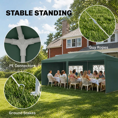 6x3 m Party Tent Gazebo Marquee Outdoor Patio Canopy Shelter with Windows and Side Panels, Green