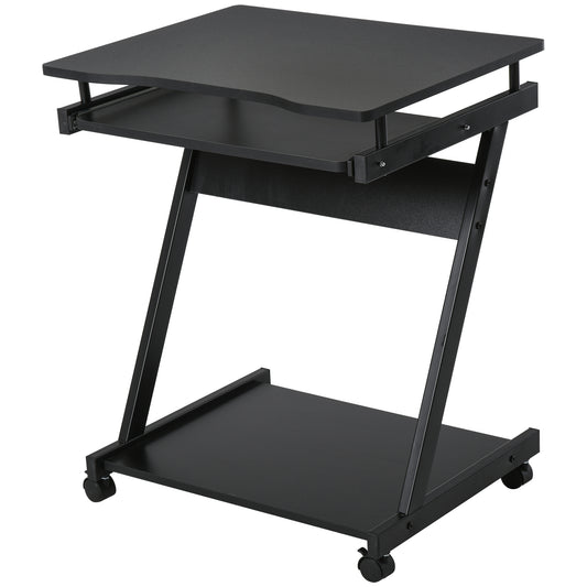 Movable Computer Desk with 4 Moving Wheels and Keyboard Tray Black