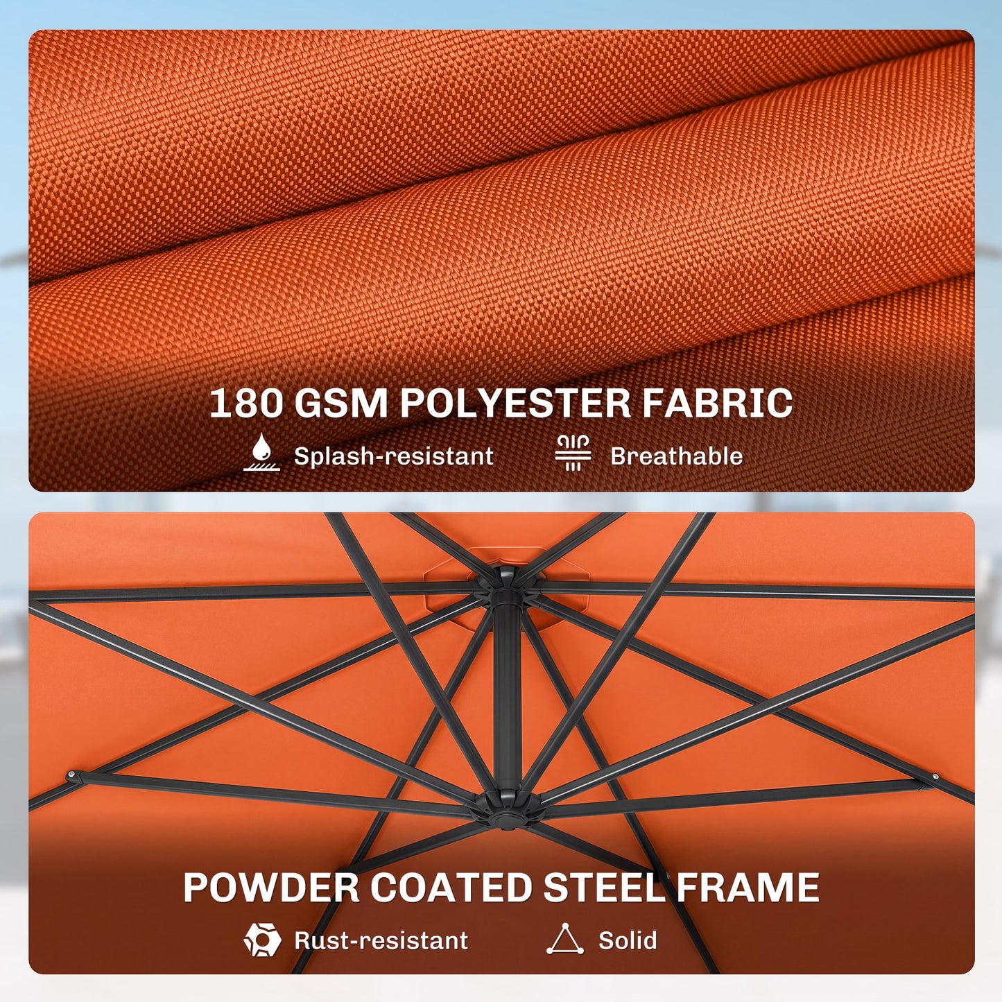 3 m Overhanging Cantilever Parasol, with Cross Base - Orange