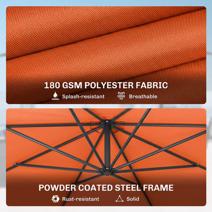 3 m Overhanging Cantilever Parasol, with Cross Base - Orange
