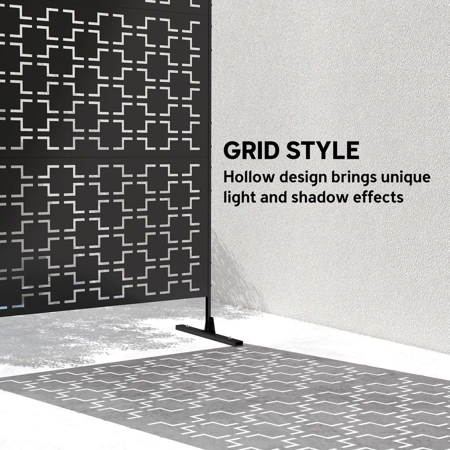 Metal Decorative Privacy Screen Outdoor Divider, Black Grid