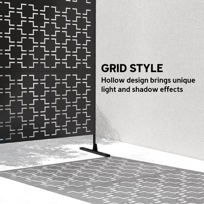 Metal Decorative Privacy Screen Outdoor Divider, Black Grid