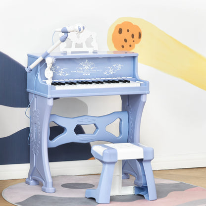 37 Key Kids Piano / Electric Keyboard with Stool and Microphone - Blue