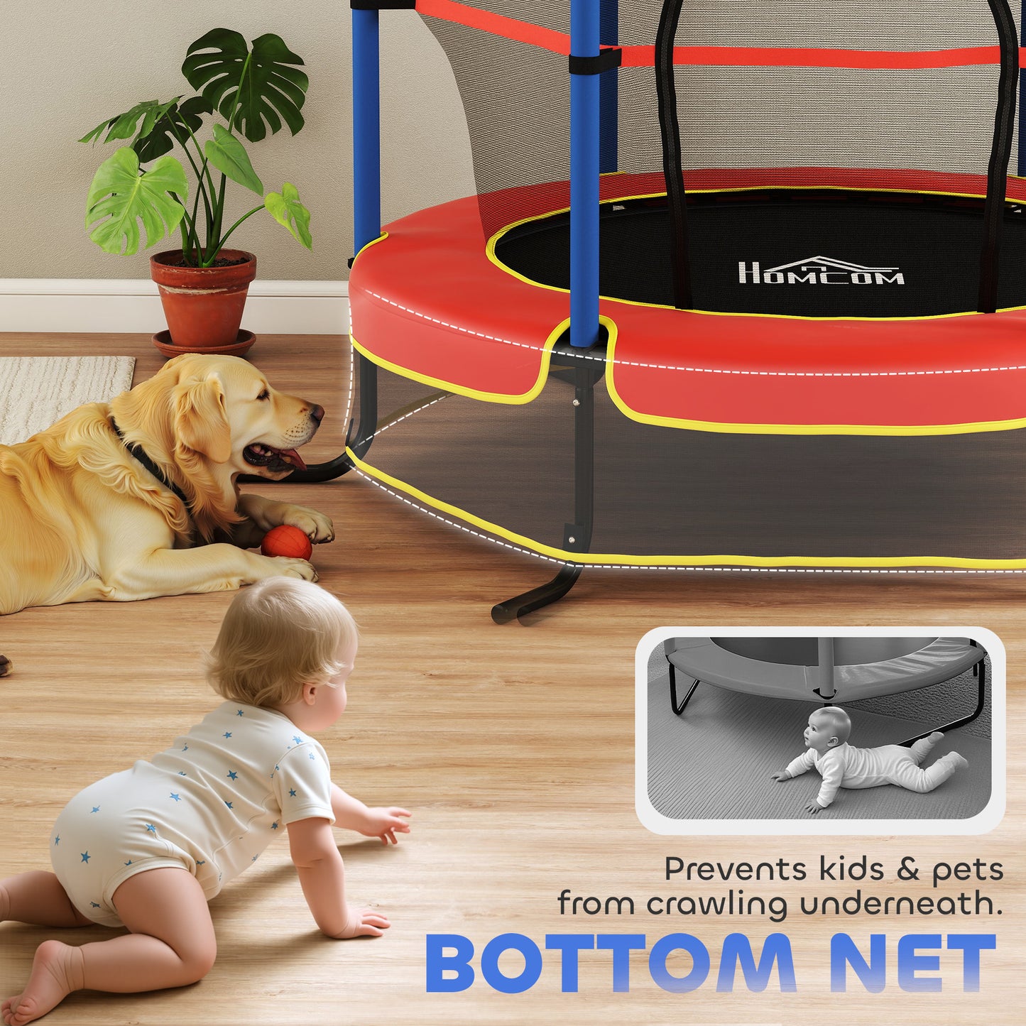 Kids Trampoline, with Safety Net, for Ages 3-10 Years