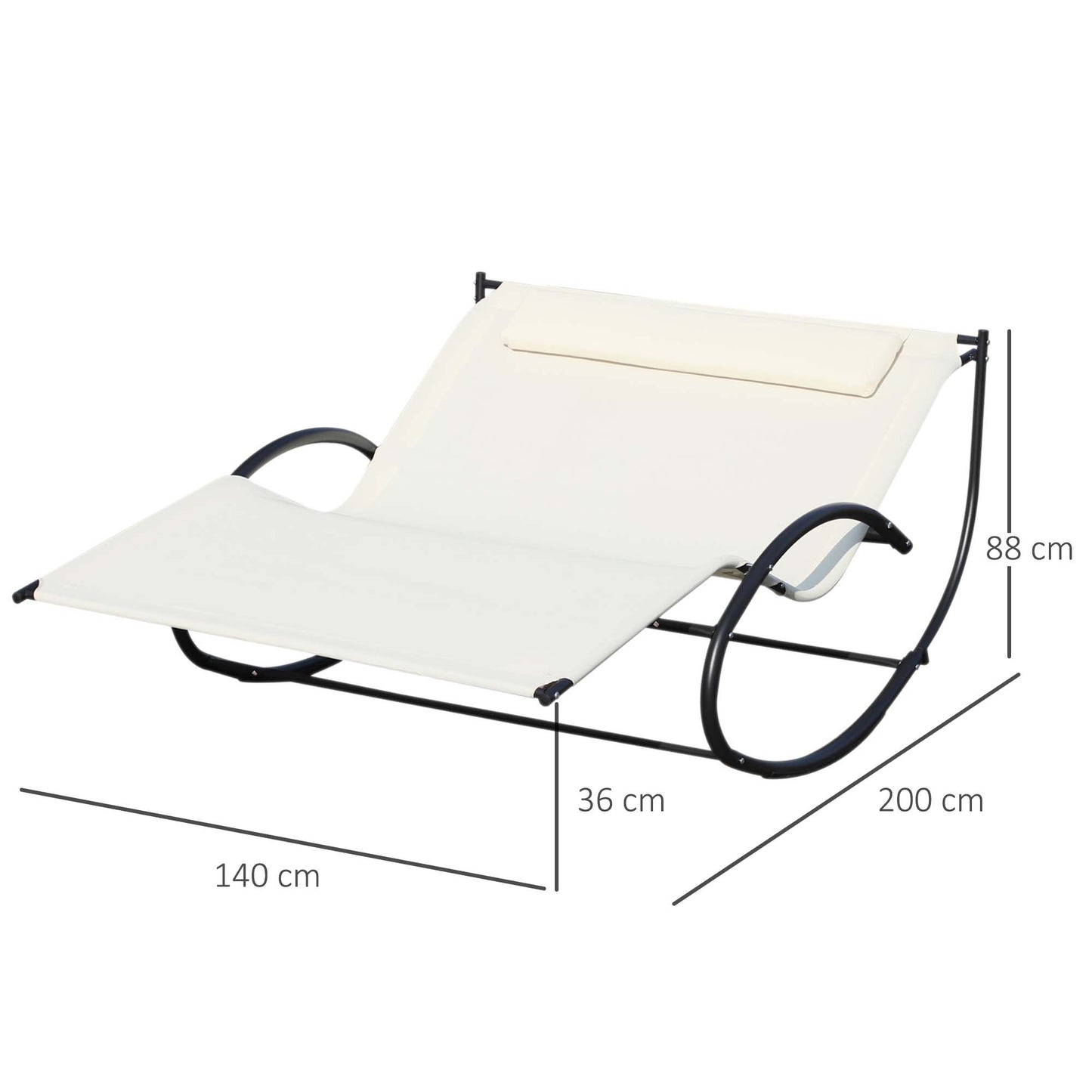 Double Sun Lounger, Rocking Lounger Sunbed Daybed with Armrest and Headrest Pillow, for Two, For Outdoor Patio Garden