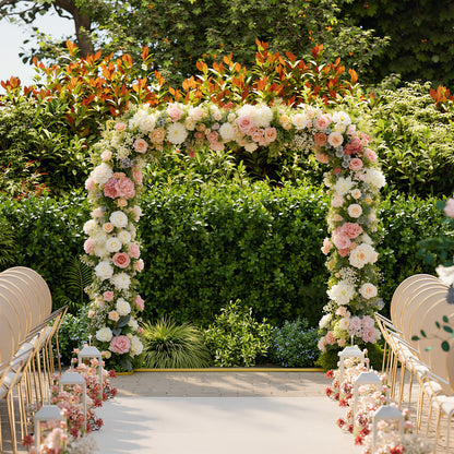 Wedding Arch Backdrop Stand, Square Metal Arch Frame with U-shaped Stakes, Gold Wedding Arch, 6.6 FT