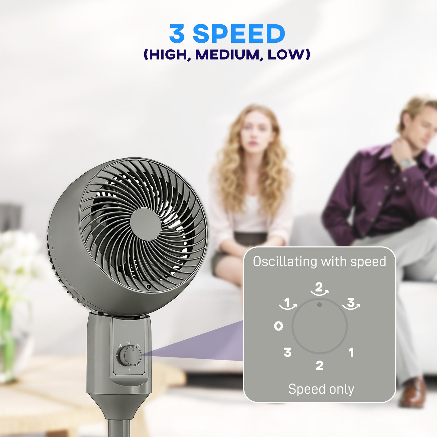 Air Circulator Fan Pedestal Cooling Fan with 3 Speed and Carry Handle, 9 Inch, Grey