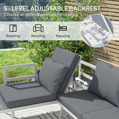 3 Piece Garden Furniture Set with 5-Level Adjustable Lounger, L Shaped Garden Corner Sofa with Cushions, Mesh Seat