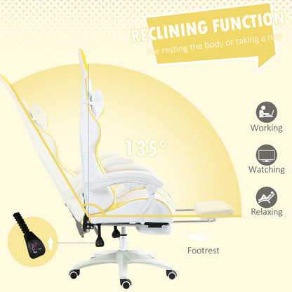 Gaming Chair with Rabbit Ears and Footrest, Ergonomic Computer Chair for Girls Adults, with Headrest, Lumbar Support