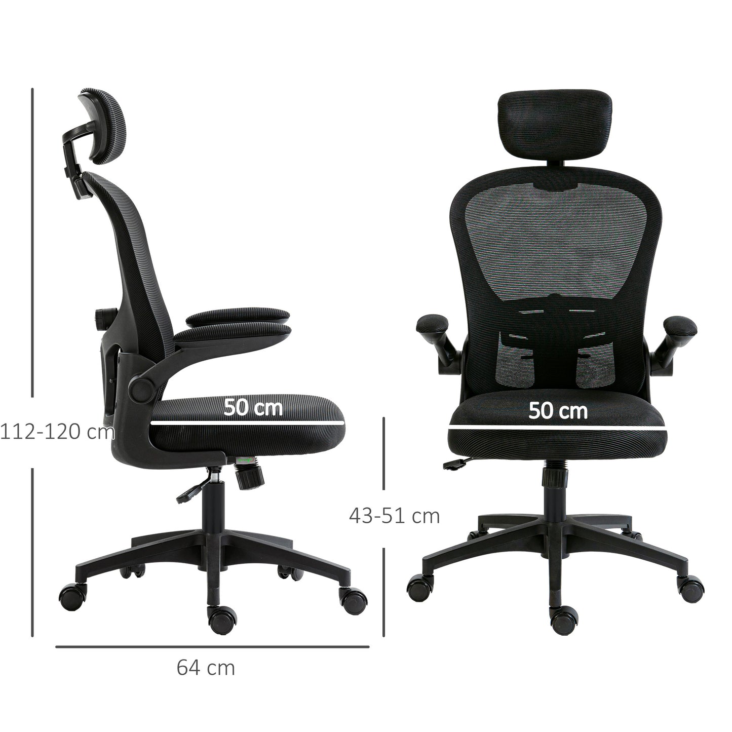 Multi-Adjustable Office Chair, with Lumbar Support, Headrest and Mesh Back - Black
