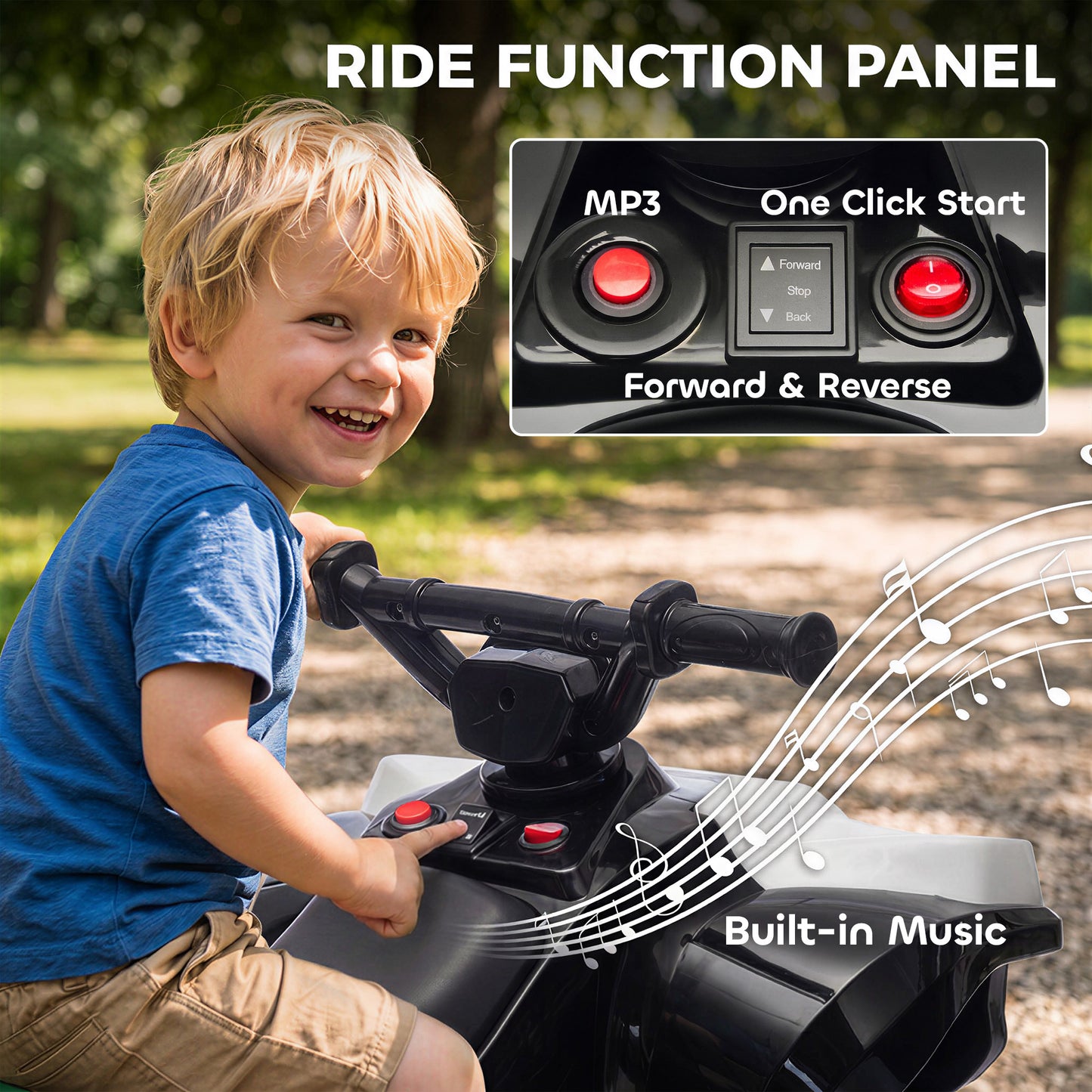 6V Kids ATV, 4 Wheeler Electric Ride on Car with Music and LED Headlights, for Ages 18-56 Months Boys and Girls, White