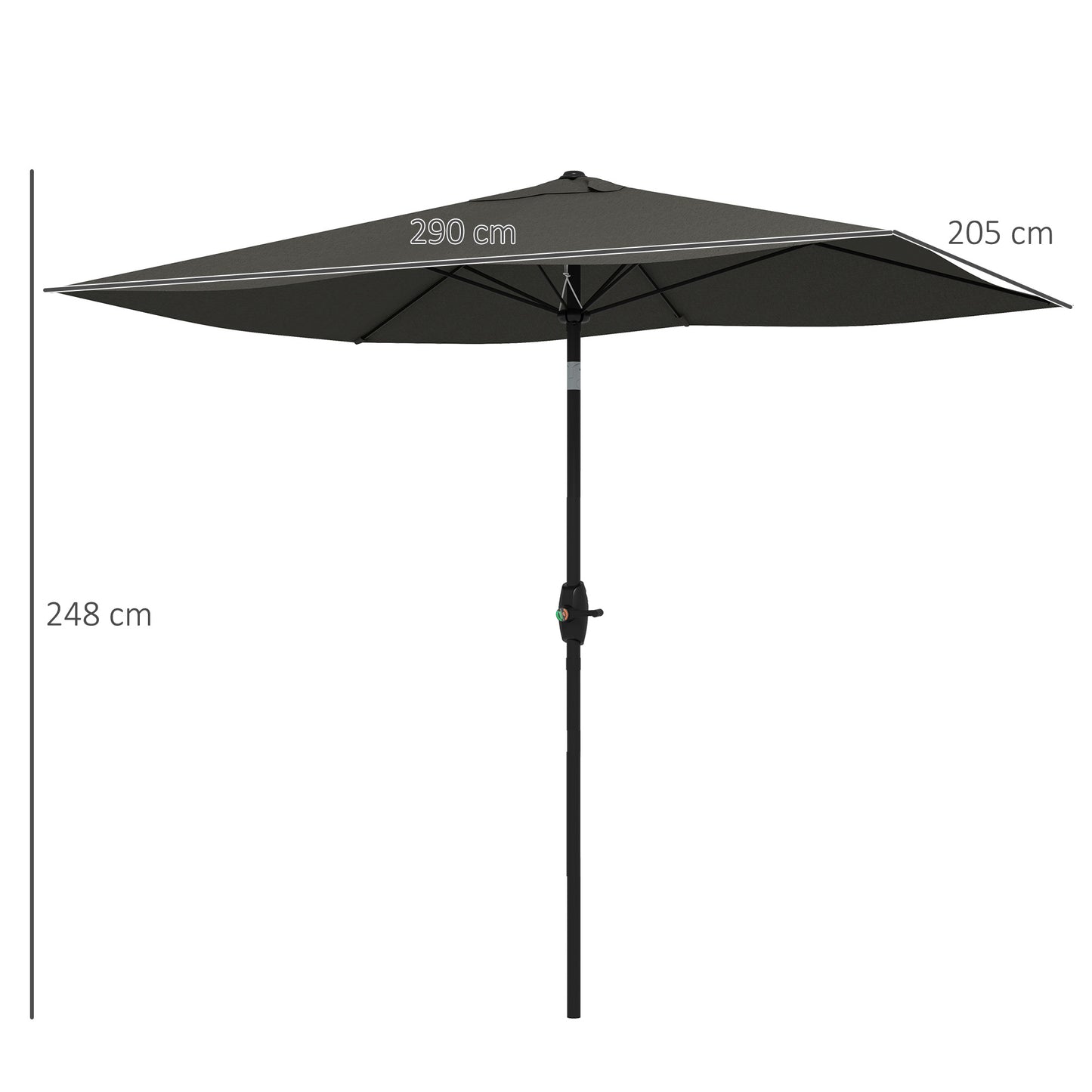 2 x 3(m) Garden Parasol Umbrella, Rectangular Outdoor Market Umbrella Sun Shade with Crank & Push Button Tilt, 6 Ribs
