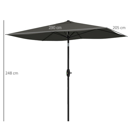 2 x 3(m) Garden Parasol Umbrella, Rectangular Outdoor Market Umbrella Sun Shade with Crank & Push Button Tilt, 6 Ribs