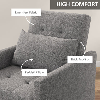 3-In-1 Single Chair Bed with Adjustable Backrest, Pillow and Footrest for Living Room, Grey