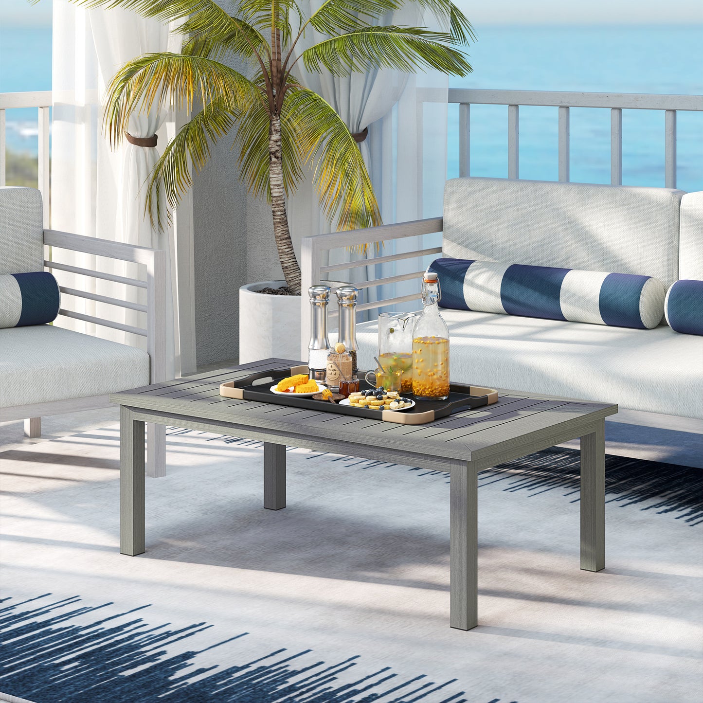 100cm x 60cm Aluminium Outdoor Coffee Table - Grey