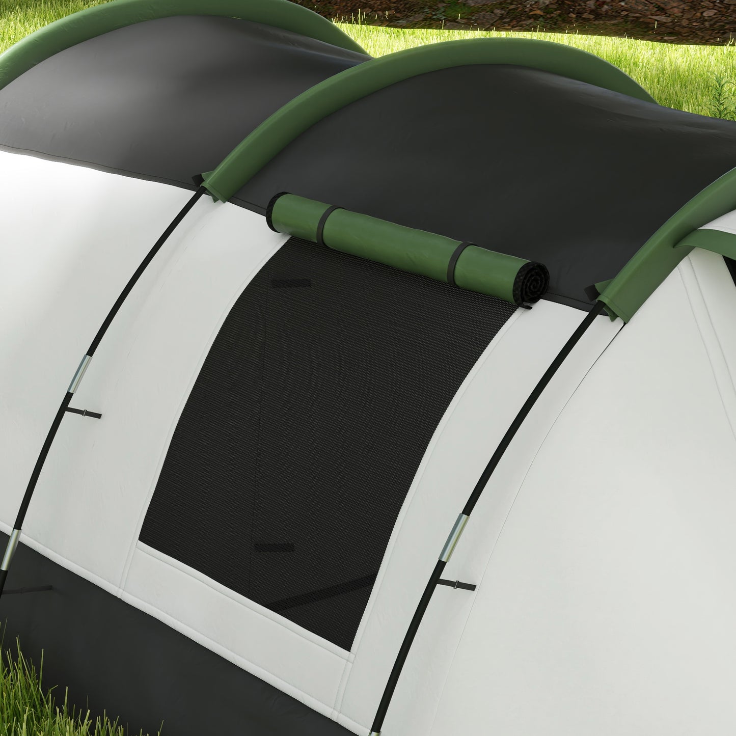 2 Man Camping Tent, with Two Rooms and Porch - Green