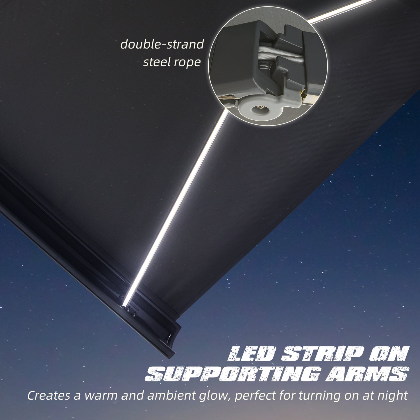Cassette Electric Manual Awning Door Window Retractable Canopy w/ R/C & LED 300W x 0-250D cm