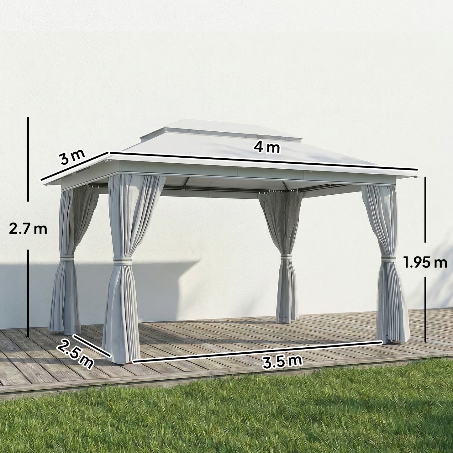 3 x 4 m Outdoor Garden Gazebo with Netting and Curtains, UPF50+ Patio Gazebo Permanent Pavilion Canopy, Dark Grey