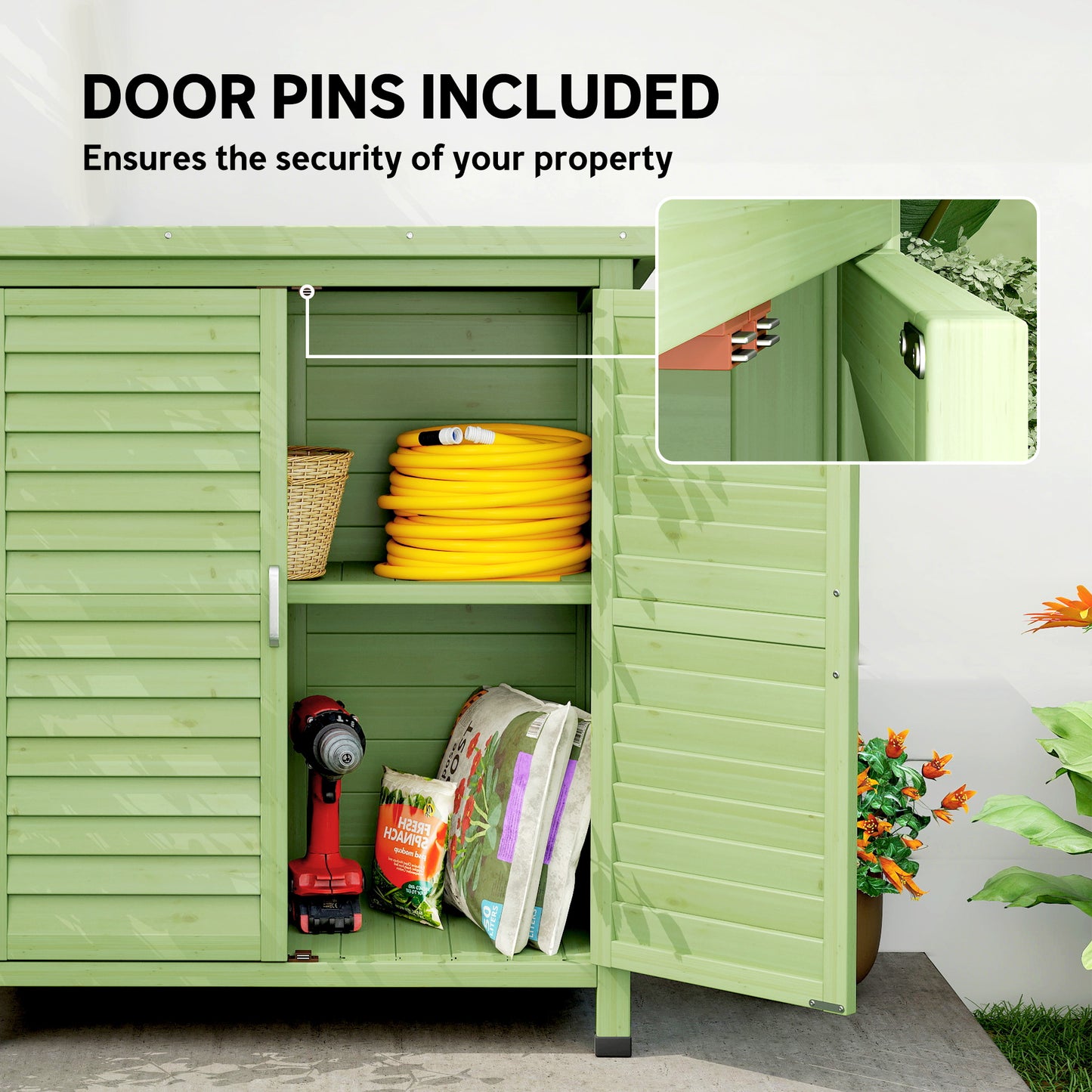 Garden Shed Wooden Garden Storage Shed 2 Door Unit Solid Fir Wood Garage Tool Organisation Cabinet, 87L x 46.5W x 96.5Hcm