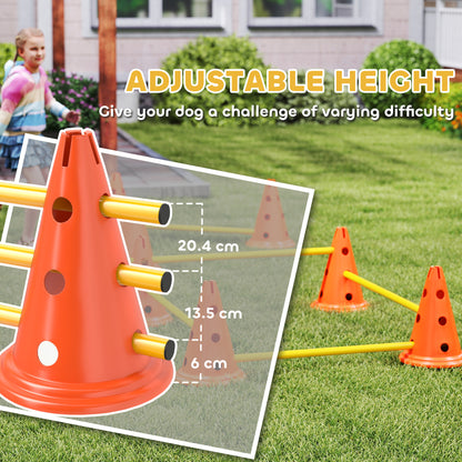 Dog Agility Equipment Set of Eight Cones, Eight Poles w/ Carry Bag, Four-Piece Adjustable Height Jumping Obstacles