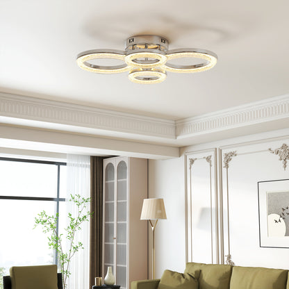 4-Ring LED Ceiling Light, Flush Mount Ceiling Light with 3 Colour Temperatures, Silver Tone