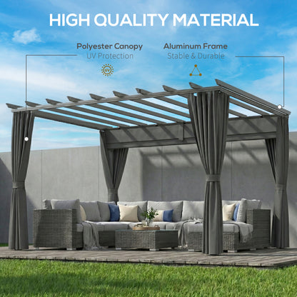 3.6 x 3 m Pergola with Retractable Roof Canopy, Curtains, Aluminium Garden Pergola Gazebo Sun Shade Shelter, Dark Grey