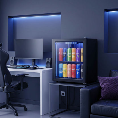 50L Drinks Fridge, 48 Can Under Counter Freestanding Beer Fridge with LED Light