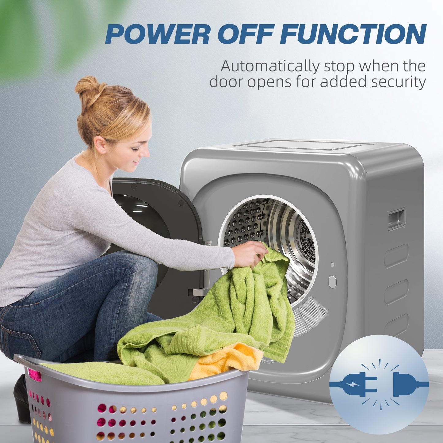 2.5kg Vented Tumble Dryer with Smart Mode, 800W Compact Tumble Dryer with Stainless Steel Tub, Silver Tone