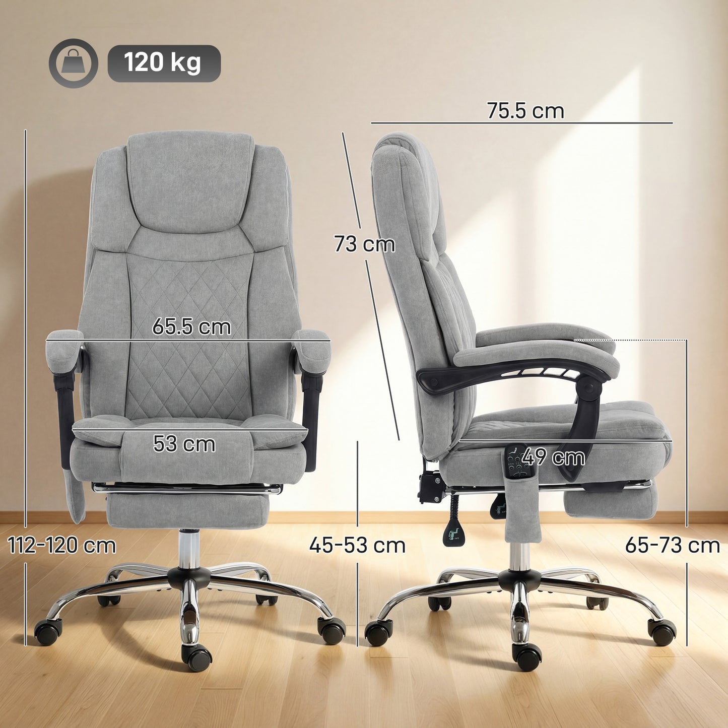 Office Chair with 6-Point Vibration Massage and Heat, Executive Computer Desk Chair with High Back, Reclining, Grey