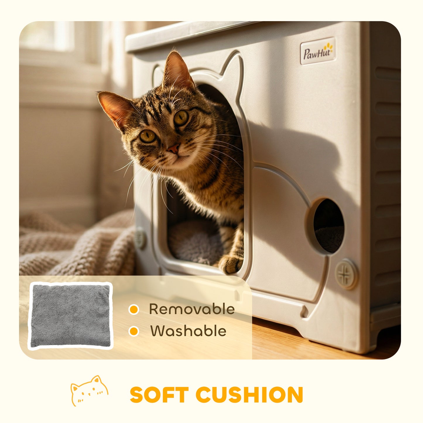Cat House Stackable Pet Shelter with Removable Cushion for Indoor Outdoor Use Grey