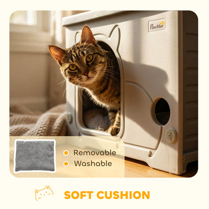 Cat House Stackable Pet Shelter with Removable Cushion for Indoor Outdoor Use Grey