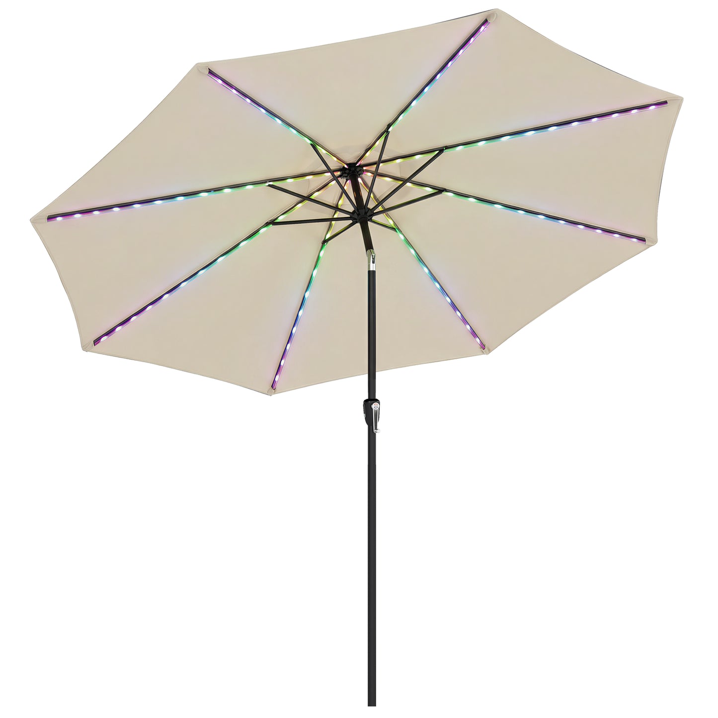 3 m Garden Parasol Umbrella with 112 Solar Powered LED Lights, Patio Umbrella with Crank Handle, Beige