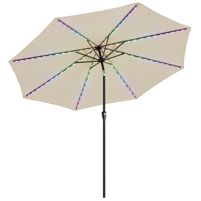 3 m Garden Parasol Umbrella with 112 Solar Powered LED Lights, Patio Umbrella with Crank Handle, Beige