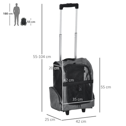 2 in 1 Dog Backpack and Trolley, Pet Travel Backpack Cat Dog Carrier with Telescopic Handle