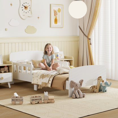 Toddler Bed, Kids Bed Frame with Safety Side Rails, Kids Bedroom Furniture for Ages 3-8 Years, White