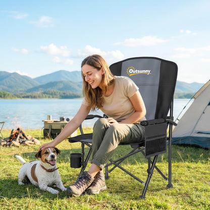 Padded Camping Chair Adults Heavy Duty Folding Chair Side Pocket Cup Holder Carry Bag Outdoor Black