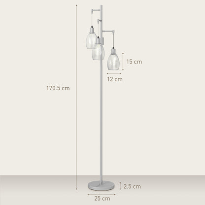 3-Light Floor Lamp, 170cm Industrial Dimmable Standing Lamp with Steel Wire Cage Lampshades for Living Room, Bedroom