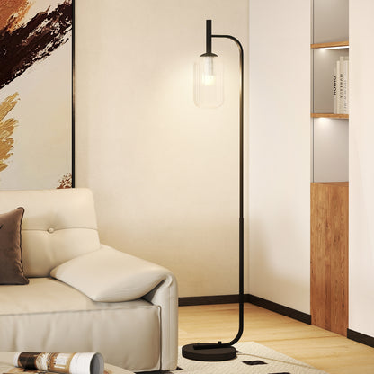 Floor Lamp for Living Room with Glass Lampshade, Modern Standing Lamp with Foot Switch for Bedroom, Bulb not Included, Black